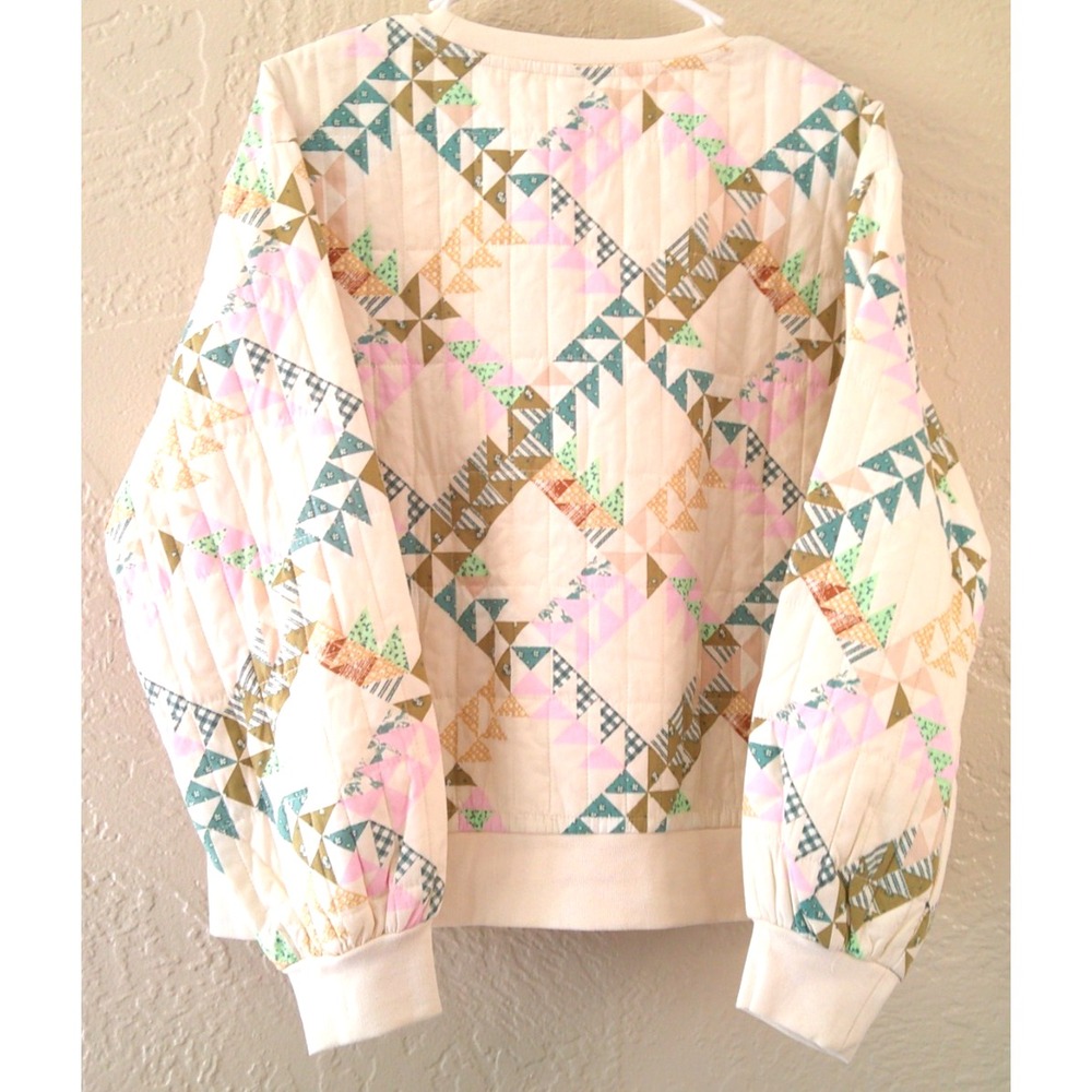 Women's XL Quilted Geometric Button Down Square Patterned Jacket - Picture 5 of 6